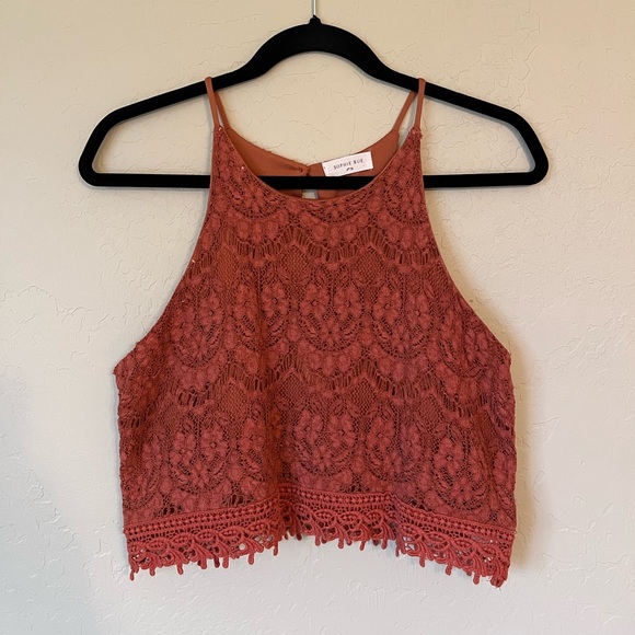 Burnt Orange Whimsical Lace Crop - Picture 1 of 2